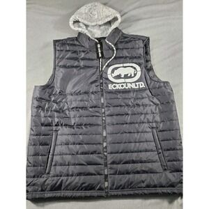 NWT ECKO UNLTD. Hooded Puffer Vest 2XL Black/Gray Hood and Rhino Logo‎